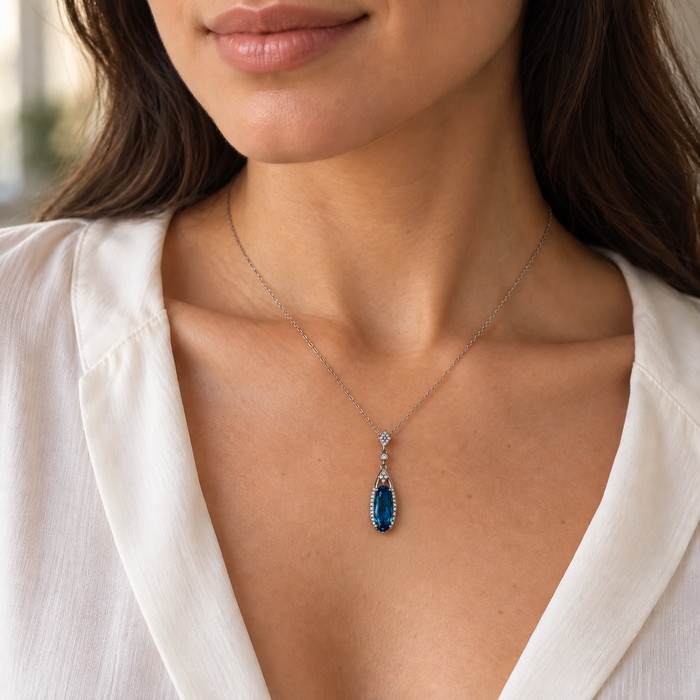 Upcycled Blue Stone & Pavé CZ Sterling Silver Necklace