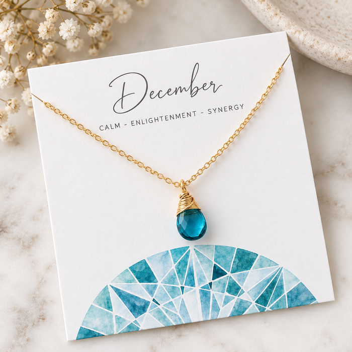 December Birthstone Blue Topaz Quartz 14k Gold Filled Necklace