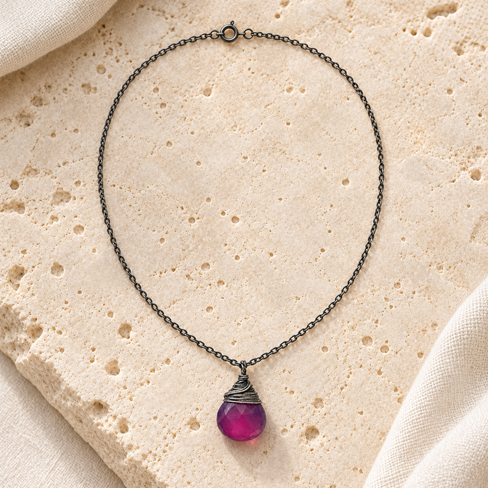 OOAK Purple Chalcedony Necklace in Oxidized Sterling Silver