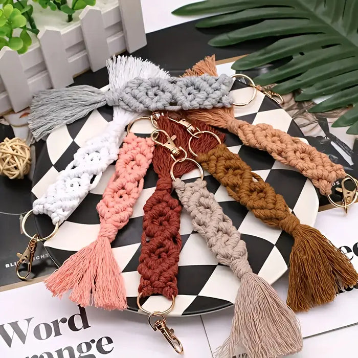 Macrame Keychain – Bag Charm - Handmade Cotton Tassel (Random Color)