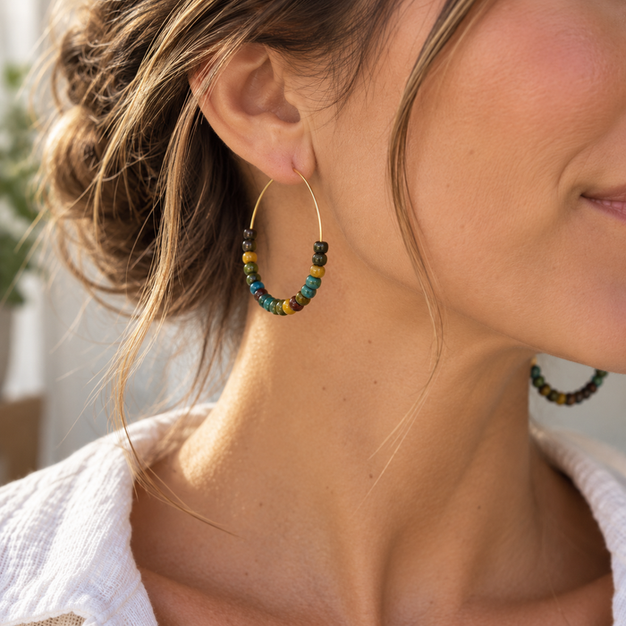 Czech Glass Beaded Gold Hoop Earrings – Caribbean Luster