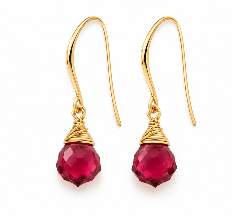 Fuchsia Swarovski Crystal Drop Earrings – Gold Wire Wrapped