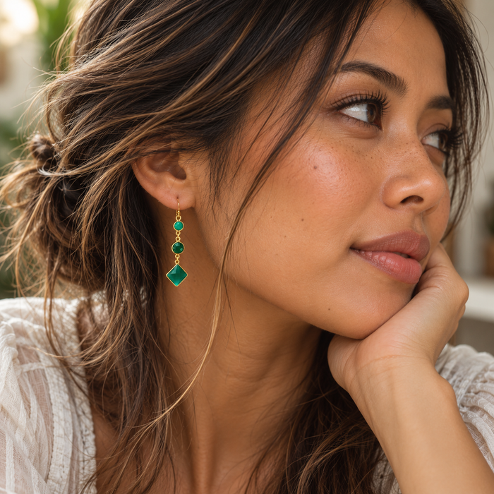 Green Onyx Triple Drop Earrings – 14k Gold Filled