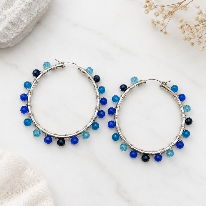 Blue Ombre Beaded Hoop Earrings