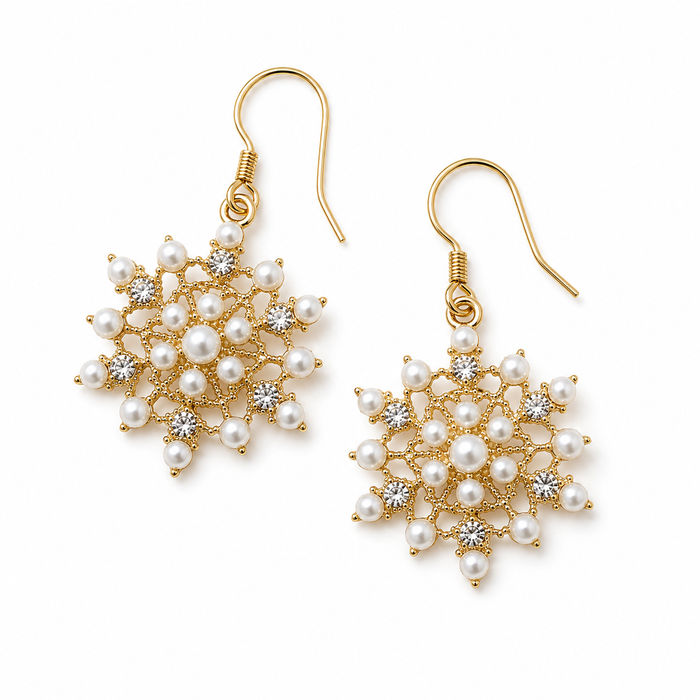 OOAK Faux Pearl Snowflake Christmas Earrings