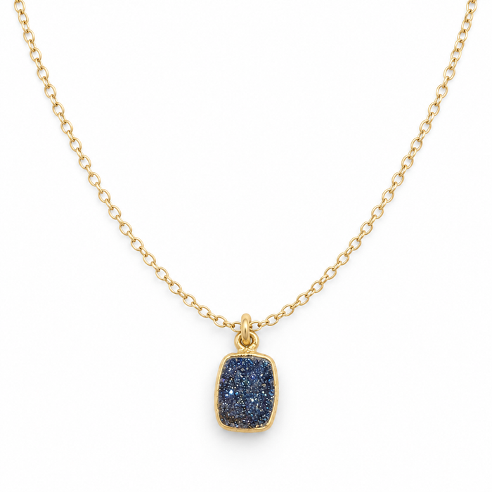 Minimalist Blue Druzy Necklace – Gold Filled