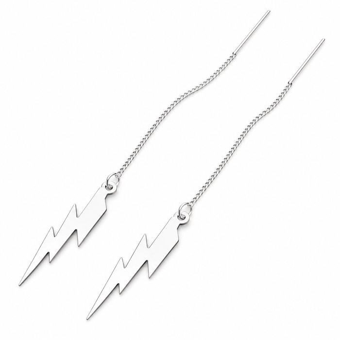 Sterling Silver Lightning Bolt Threader Earrings