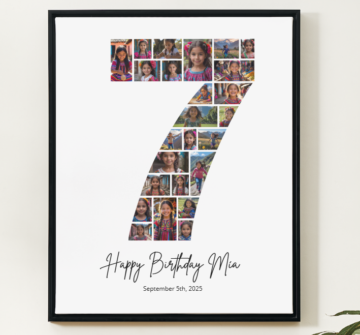 7th Birthday Photo Collage Canva Template – Editable Milestone Poster