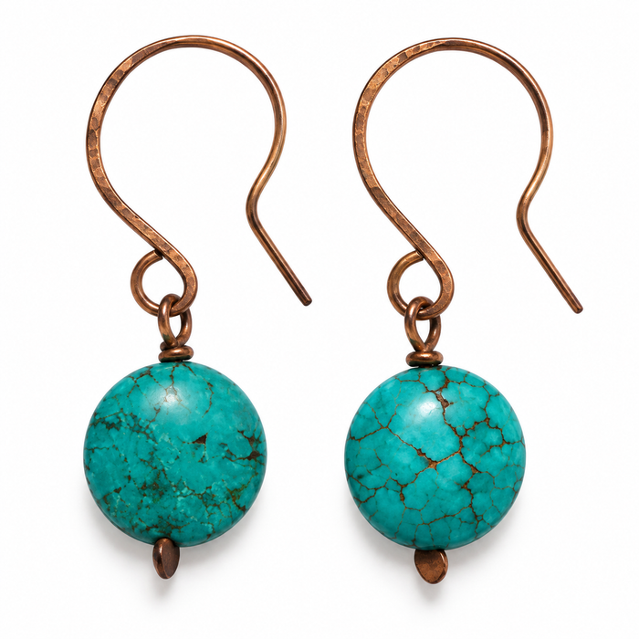 Turquoise & Forged Copper Earrings – One of a Kind