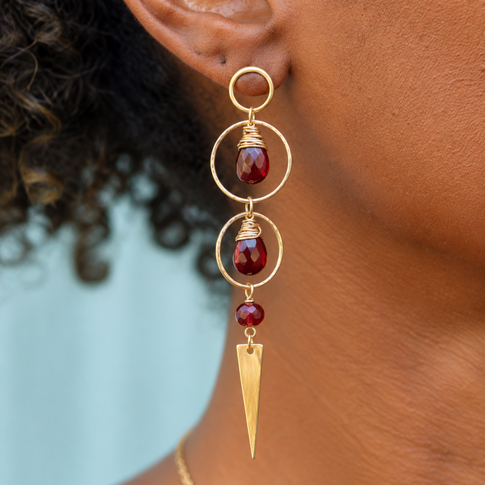 Garnet & 14K Rose Gold Filled Spike Statement Earrings