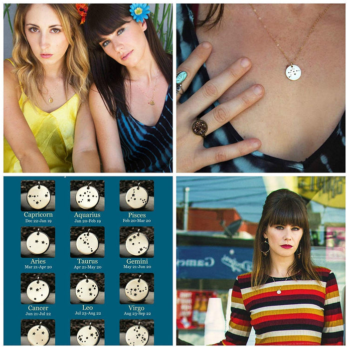 Aquarius Zodiac Necklace – Bronze Constellation Pendant on 14K Gold Filled Chain, Astrology Jewelry Gift