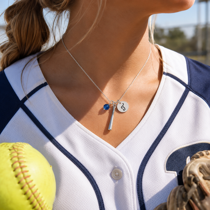 Personalized Softball Bat Sterling Silver Necklace