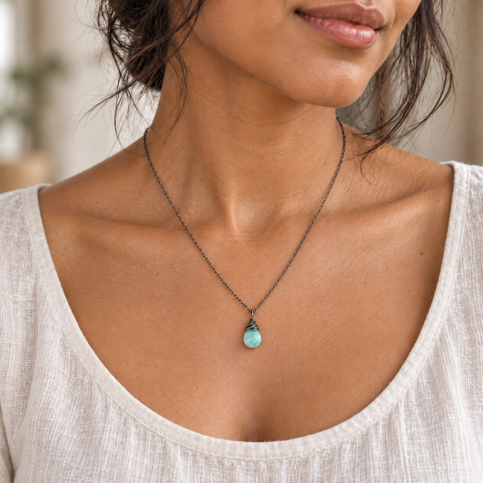 Amazonite Necklace in Oxidized Sterling Silver – One of a Kind