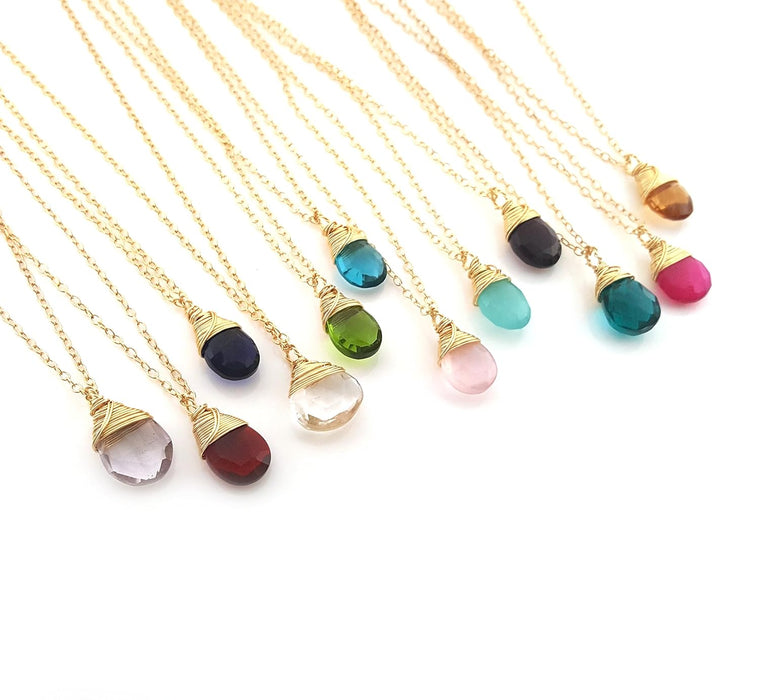Amethyst Birthstone Necklace – February Gemstone Jewelry, 14k Gold Filled Briolette, Handmade Gift for Her