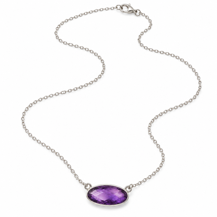 OOAK Faceted Amethyst Oval Necklace – Sterling Silver