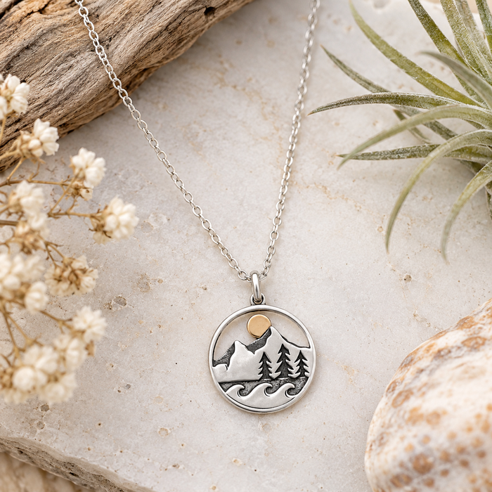 Mountains, Pines & Waves Mixed Metal Necklace
