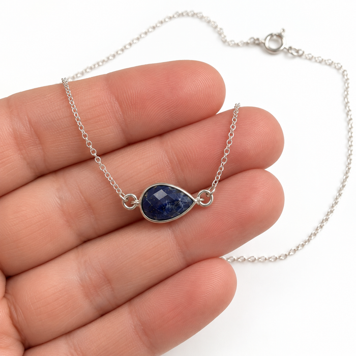 Lapis Lazuli Teardrop Connector Necklace in Sterling Silver – OOAK