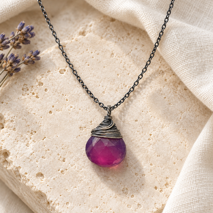 OOAK Purple Chalcedony Necklace in Oxidized Sterling Silver