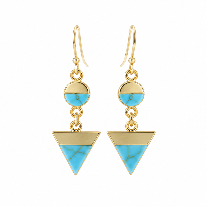 Geometric Faux Turquoise Drop Earrings – Gold Filled