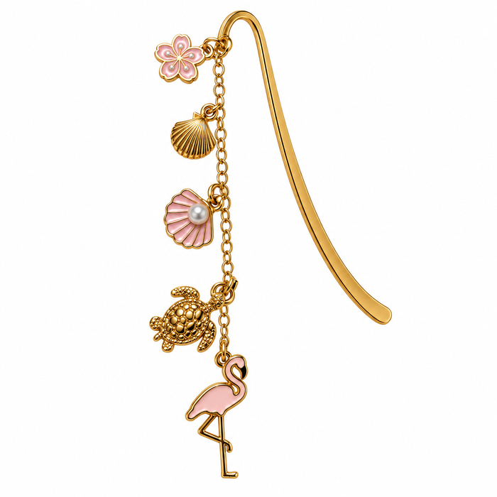 Flamingo & Seashell Charm Bookmark