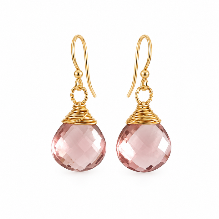 Morganite Wire Wrapped Earrings – Gold Filled