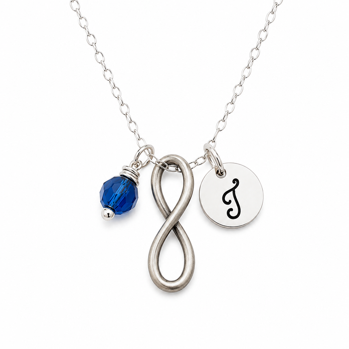 Personalized Infinity Necklace | Custom Initial & Crystal Birthstone Necklace