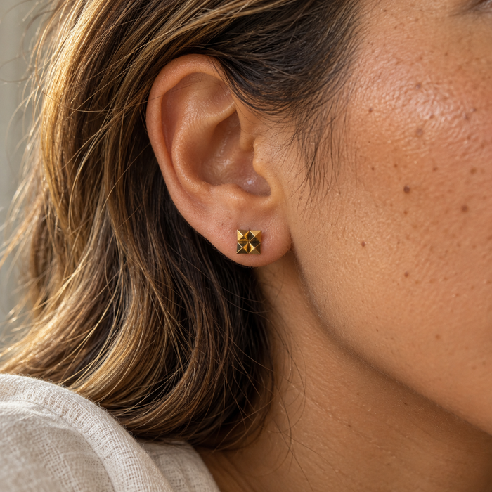 Gold-Filled Pyramid Spike Stud Earrings
