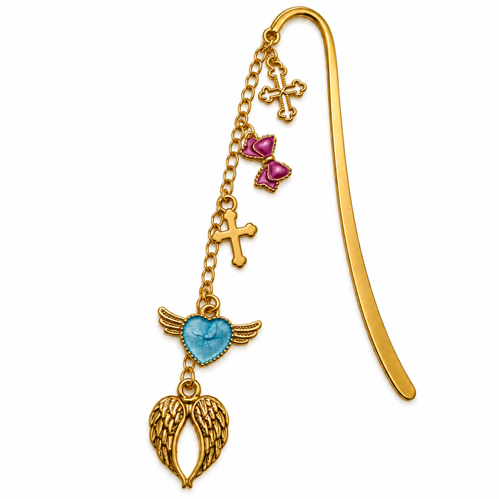 Angel Wings & Cross Charm Bookmark