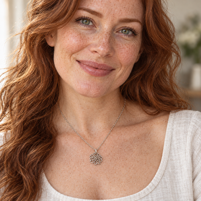 Sterling Silver Openwork Flower Necklace