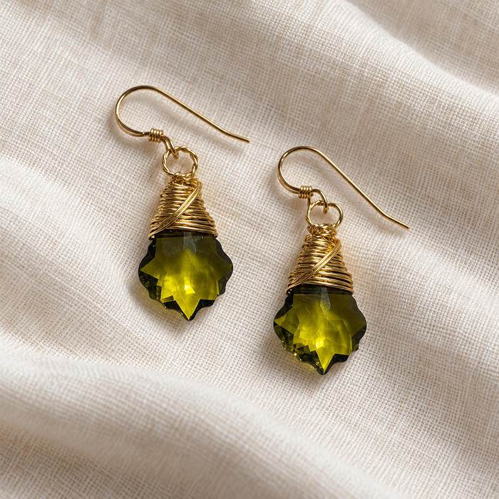 Olive Green Swarovski Baroque Crystal Earrings