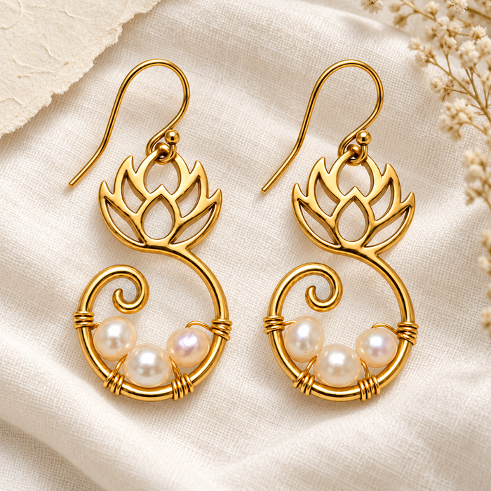 Lotus & Freshwater Pearl Earrings