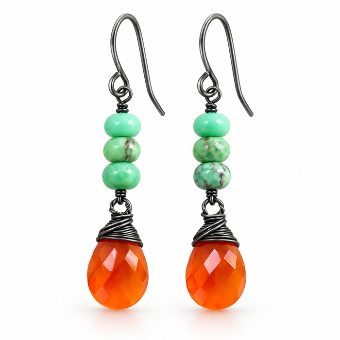 Carnelian & African Turquoise Earrings – Oxidized Sterling Silver