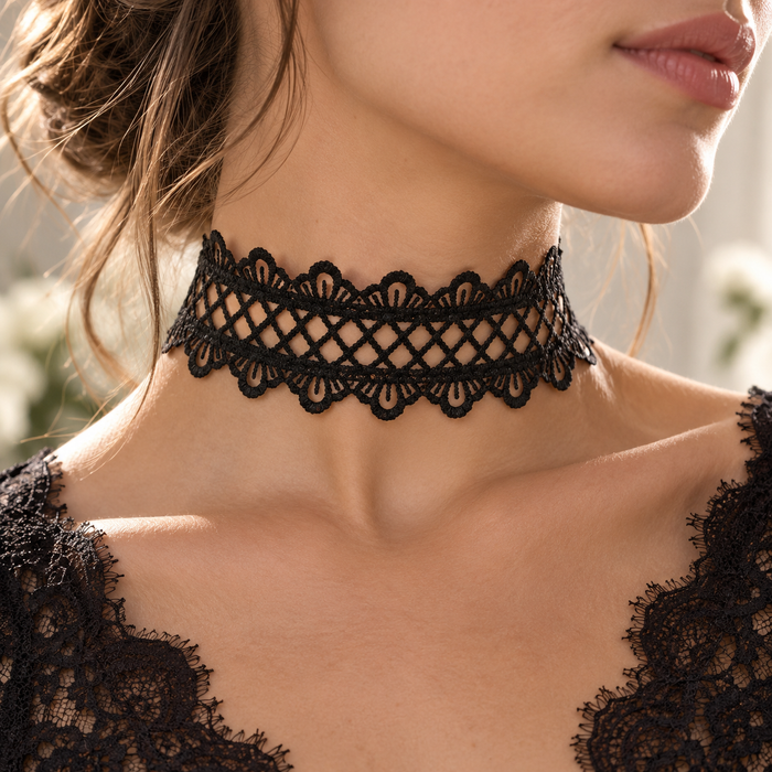Black Lace Choker Necklace | Wide Gothic Choker