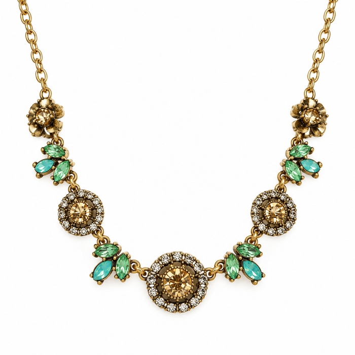 Jasmine Bridal Statement Necklace | Crystal & Brass Necklace