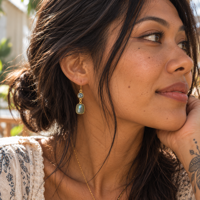 Labradorite Double Drop Earrings – 14k Gold Filled