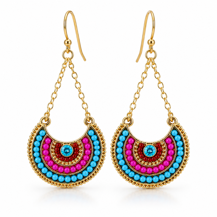 Colorful Boho Half-Moon Earrings – Gold Filled
