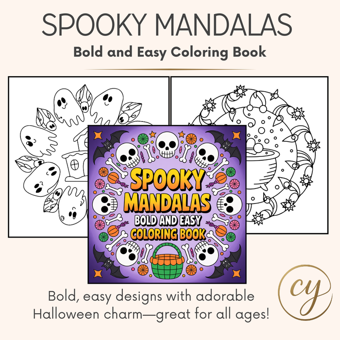 Spooky Mandalas: Bold and Easy Coloring Book - Instant Download