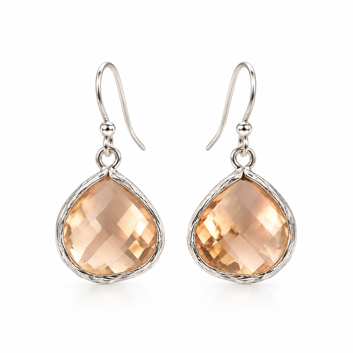 Peach Crystal Drop Sterling Silver Earrings