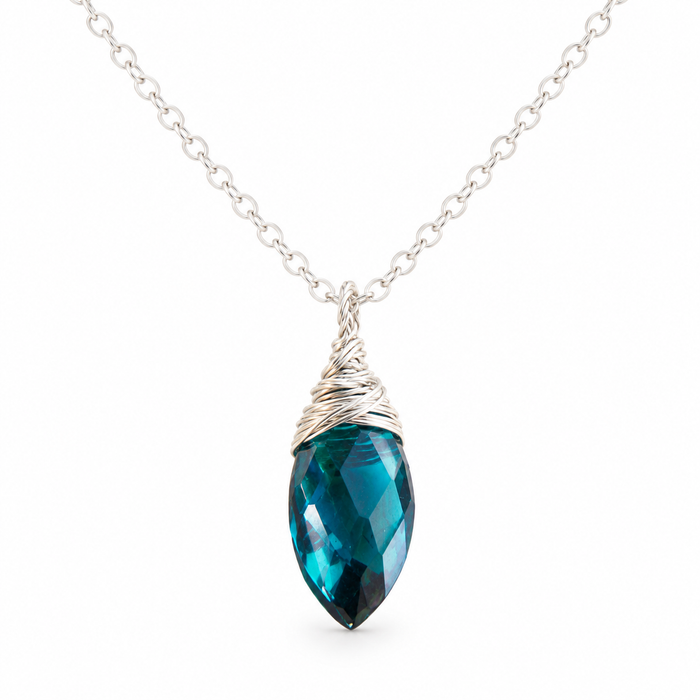 Peacock Briolette Necklace, Sterling Silver - As Gifted at the Golden Globes