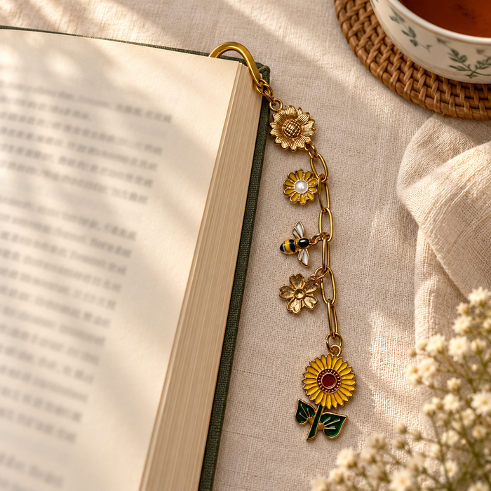 Sunflower & Bee Charm Bookmark