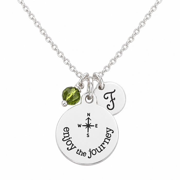 Enjoy the Journey Compass Necklace with Initial & Birthstone