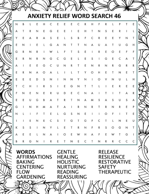 Anxiety Relief Word Search for Adults – Large Print & 1200 Words