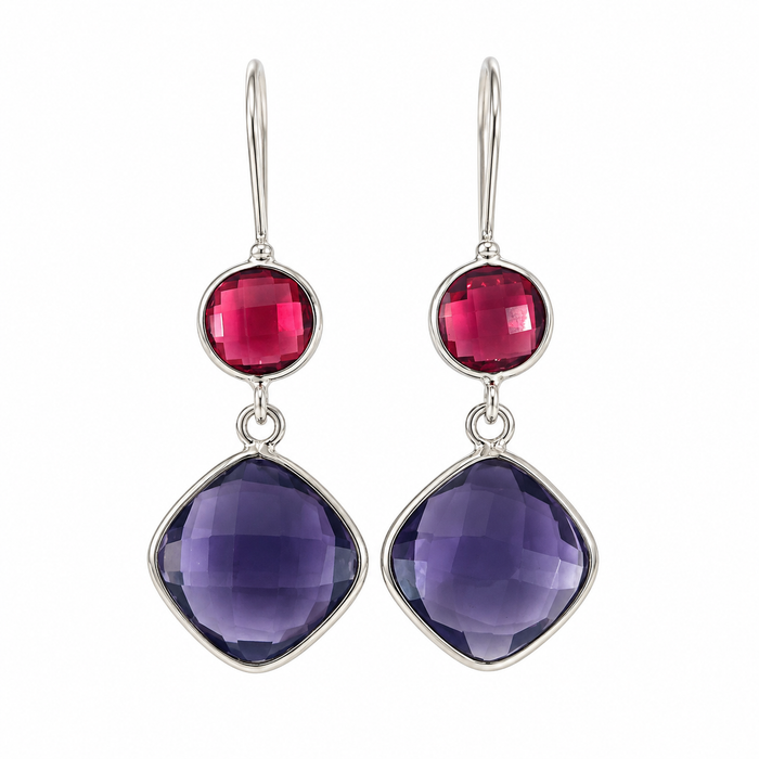 Ruby & Amethyst Hydro Quartz Drop Earrings – Sterling Silver