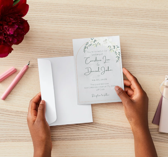 White Lily Wedding Invitation & Details Card Set – Editable Canva Template – Instant Download