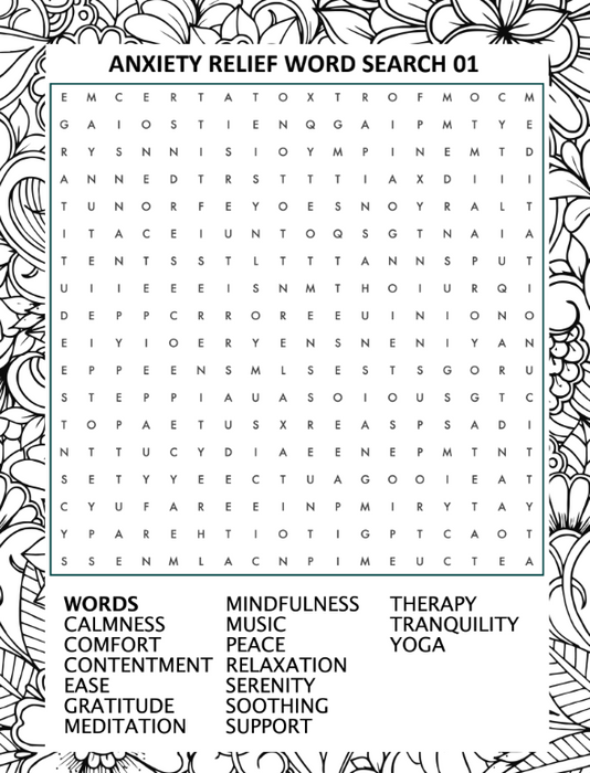 Anxiety Relief Word Search for Adults – Large Print & 1200 Words