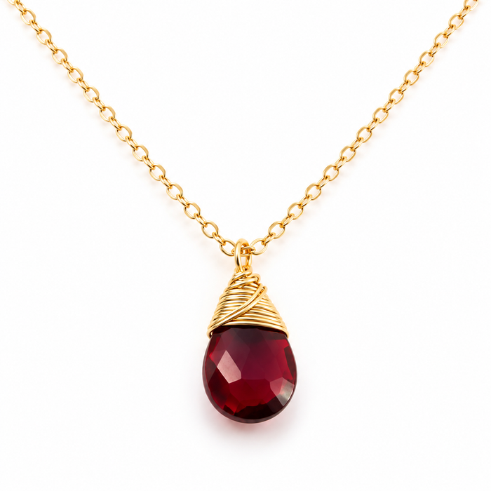 Garnet Hydro Quartz January Birthstone Necklace – Gold Filled