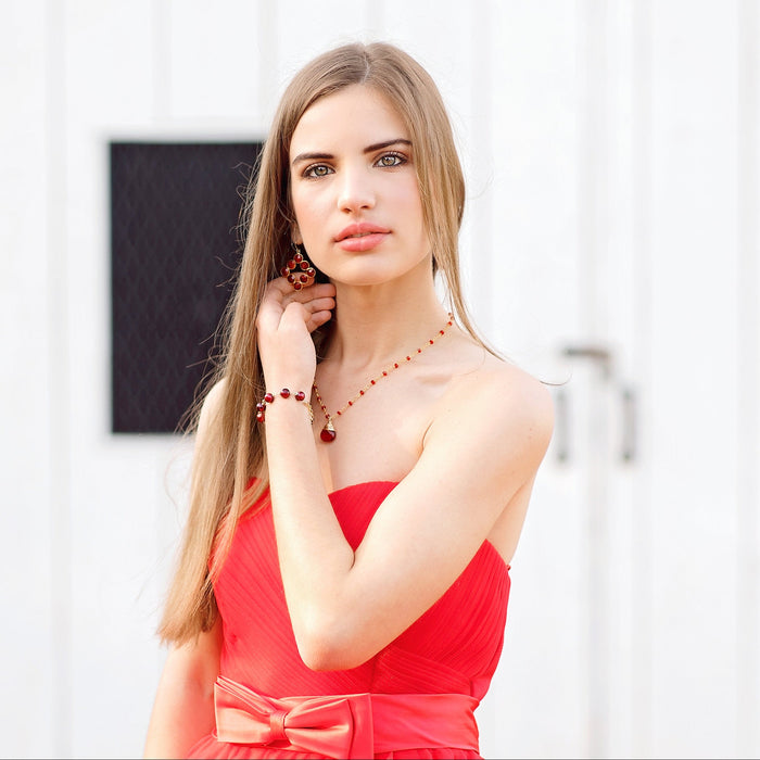 Red Glass Pendant Necklace – Gold Plated Brass, 18 Inch