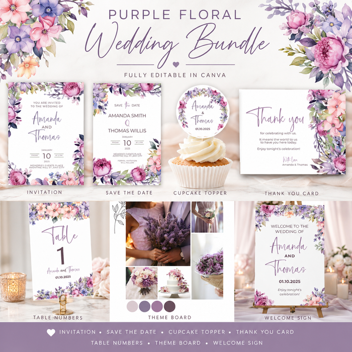7-Piece Purple Floral Wedding Bundle