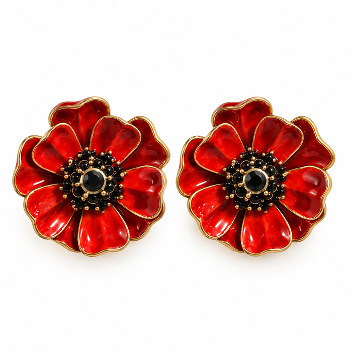 Red Poppy Statement Stud Earrings
