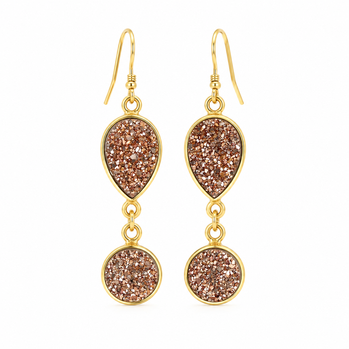 Rose Gold Druzy Drop Earrings – 14k Gold Filled